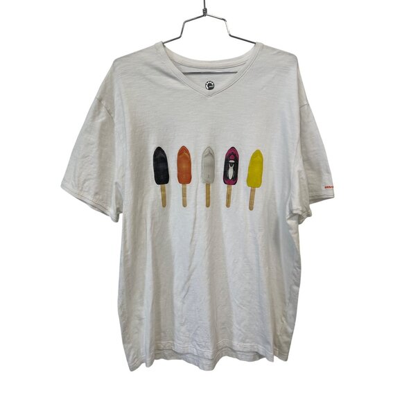 BRP V Neck T Shirt Size XL Short Sleeve Sea Doo Popsicle White Multicolor Cotton - Picture 1 of 9